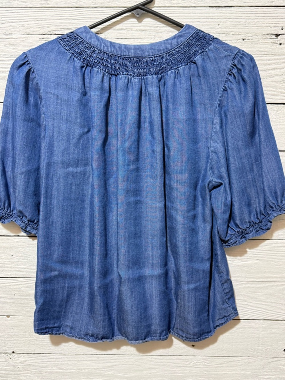 Draper James Indigo Denim-Look Smocked Yoke Blouse - Picture 3 of 3
